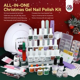 Saviland 82PCS Gel Nail Polish Kit with 220W UV Light: 20 Christmas Color Gel Polish 20000 RPM Nail Drill Nails Gloves Complete Tools Accosseries UV Soak-off Nail Kit for Home DIY Gift
