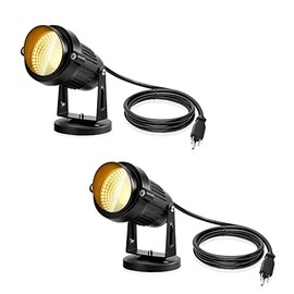 LemonBest Landscape Lights - 5W 110V Outdoor Spotlight - Waterproof IP65-3000K Warm White LED Landscape Lights - 5ft Cable for Yard Garden Patio Driveway House (No Spike) (2 Pack)