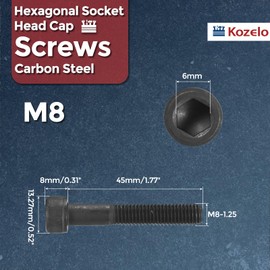 Kozelo 30pcs Socket Head Cap Screws - [M8-1.25 x 45mm] Alloy Steel Fully Threaded Black Oxide Grade 12.9 Internal Hex Screw for 3D Printer Furniture Industrial Use, Black