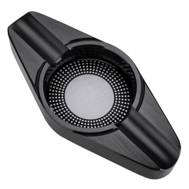 Cigar Ash Tray with 2 Cigar Holders Cigar Ashtray for Outdoor Patio Indoor Home and Office Use (Black)