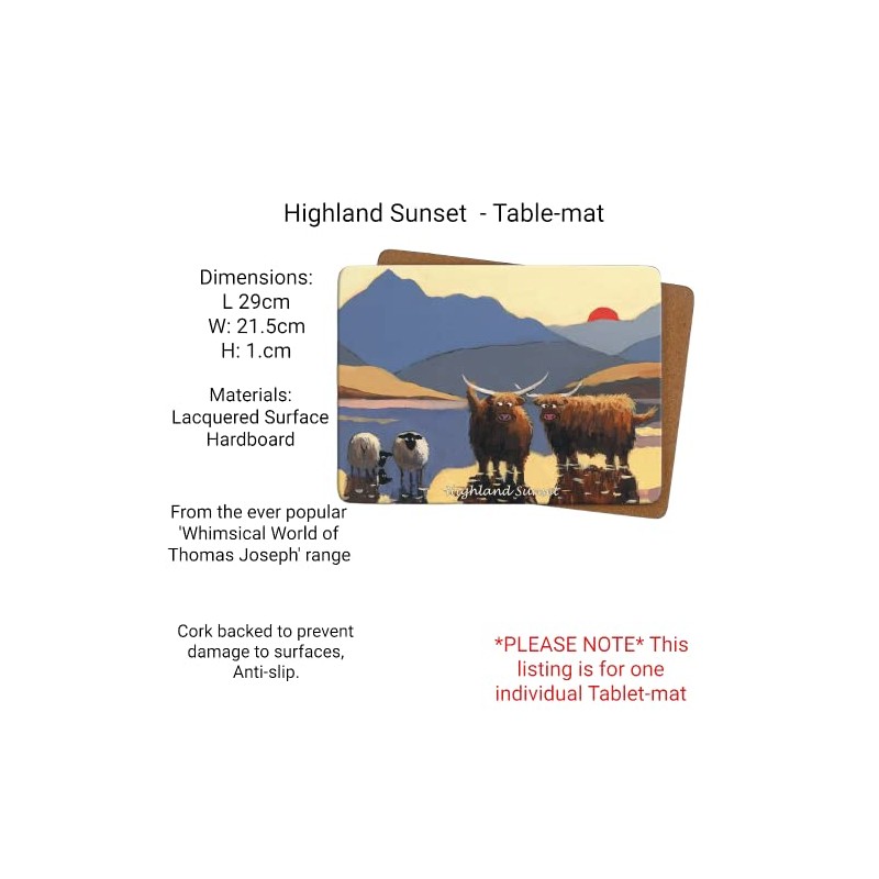 Thomas Joseph Highland Sunset Table Mat Sheep Gift