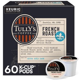 Tully's Coffee French Roast, Keurig Single Serve K-Cup Pods, Dark Roast Coffee, 60 Count, (6 Packs of 10)