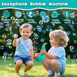 PANACARE Saxophone Bubble Machine for Children, Automatic Bubble Machine with Lanyard /10000+ Bubbles/Min with Solution for Wedding/Birthday/Party/Easter, Bubble Toy Gift for Boys and Girls