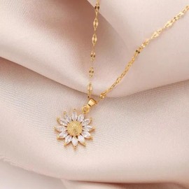 Collar Girasol Para Mujer Chapado En Oro De 18 Quilates Oro 18k Aretes Anillo Tres Piezas