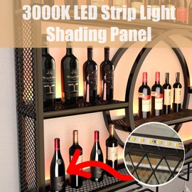 Metal Wine Rack Wall Mounted with LED Light, 3-Tier Bar Liquor Shelf with Wine Glass Holder, Modern Large Capacity Liquor Bottle Display Storage Shelf for Home Bar, Dining Room (Black, 100 * 80 * 15)