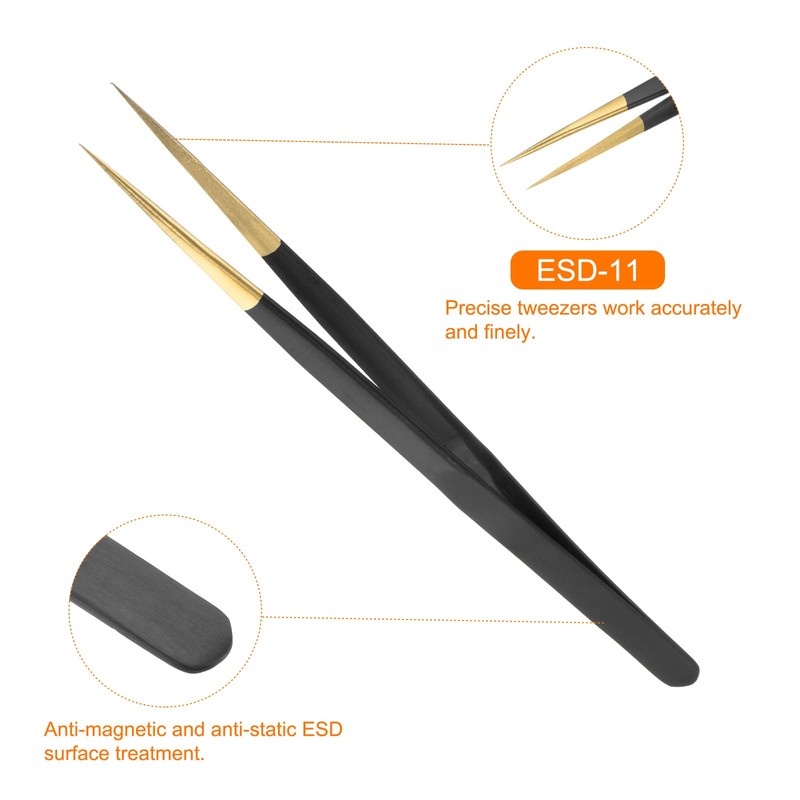 HARFINGTON ESD-11 Precision Tweezers 141mm Pointed Anti-Static Non-Magnetic Stainless Steel