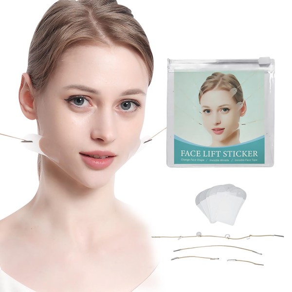 60 Pcs Face Tape Lift,Face Tape with 8 Lifting Ropes,Face