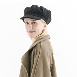 ZLYC Womens Classic Newsboy Caps Visor 8 Panel Gatsby Cabbie Hat (Black),M