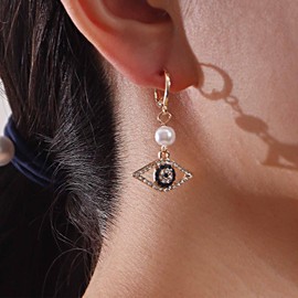 Dervivea Boho Evil Eye Hoop Earrings Vintage Gold Pearl Earrings Crystal Evil Eye Dangle Earring Turkish Evil Eye Drop Earrings Jewelry for Women and Girls
