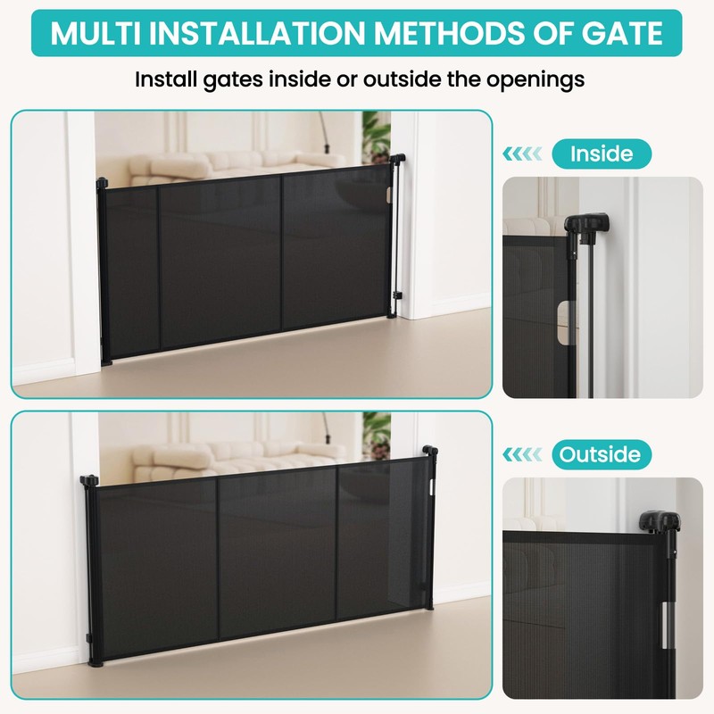 Upgrade Retractable Baby Gates Extra Wide (150" W x 42"