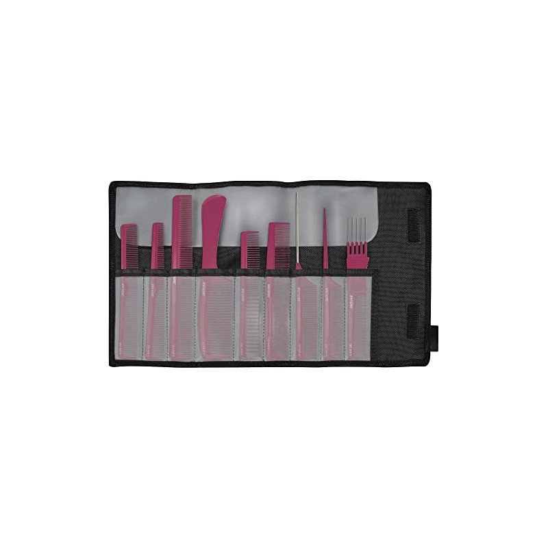 JAGUAR A-LINE BERRY 9-Piece Antistatic Comb Set with Storage Case