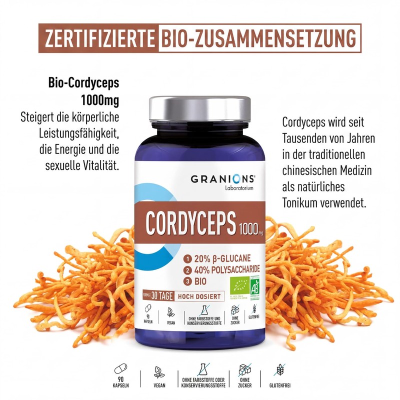 Cordyceps Capsules 1000 mg - Mushroom Extract High Dose -