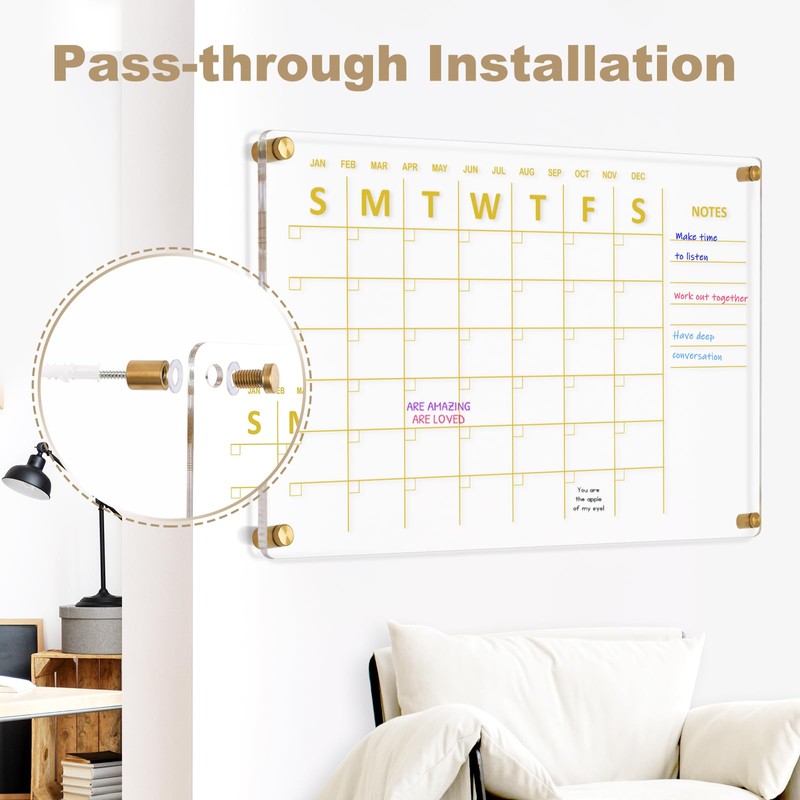 AMUSIGHT Large Acrylic Calendar for Wall, 24" X 16" Golden