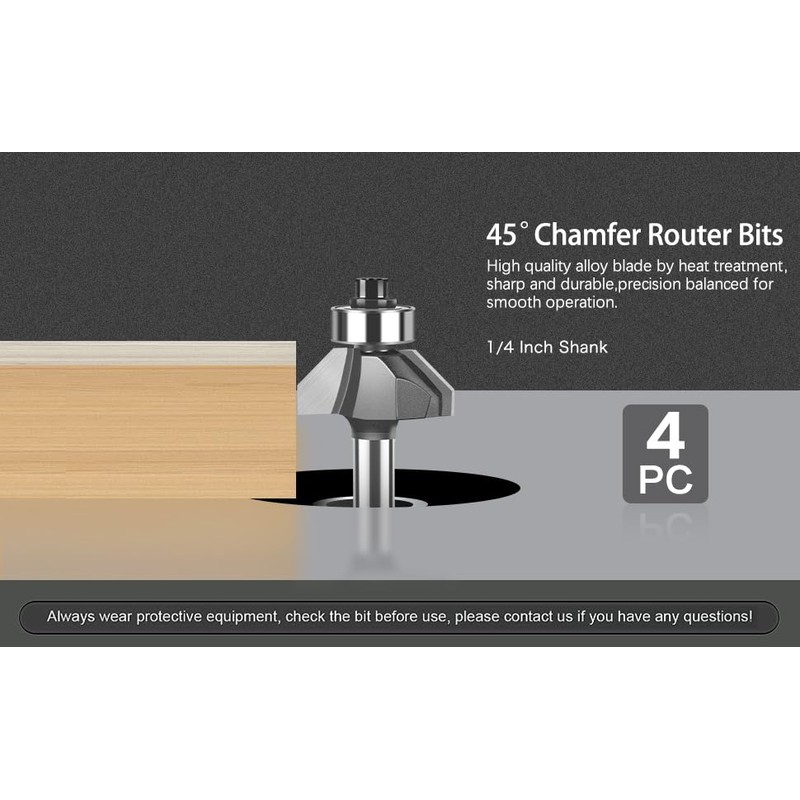 WSOOX 45 Degree Chamfer Router Bit set with 1/4 Inch