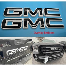 Auto Front and Rear Black White Emblem Overlay 2019-2024 GMC Sierra 1500 2500HD