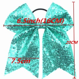 Xansema 6.5 Inches Sequins Hair Bows Elastic Hair Tie Ribbon Large Cheer Bow Ponytail Holder Hair Band for Women Girls Kids Teens (Black)