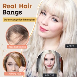 Cephermer Hair Clip in Wavy, Dark Brown Human Hair Extensions, French Style Bangs for Women, Daily Wear, Clip On, 1 Count