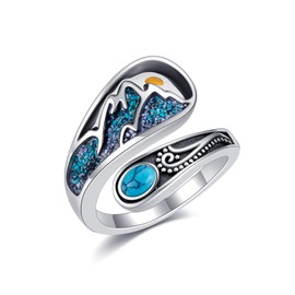 CUPENDA Turquoise Mountain Rings 925 Sterling Silver Spoon Mountain Ring Adjustable Thumb Ring Jewellery for Women, Silver, No Gemstone