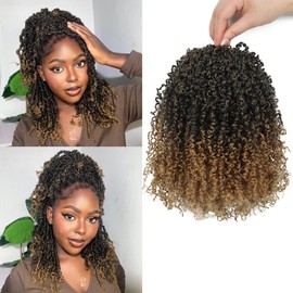 Yanky Twist Crochet Hair for black women 12 Inch 8 Packs 30 Stands/Pc,Pre-looped Fluffy Spring Mini Twist Passion Twist Ombre Blonde Synthetic Crochet Braids Braiding Hair(12 Inch, T27-8P)