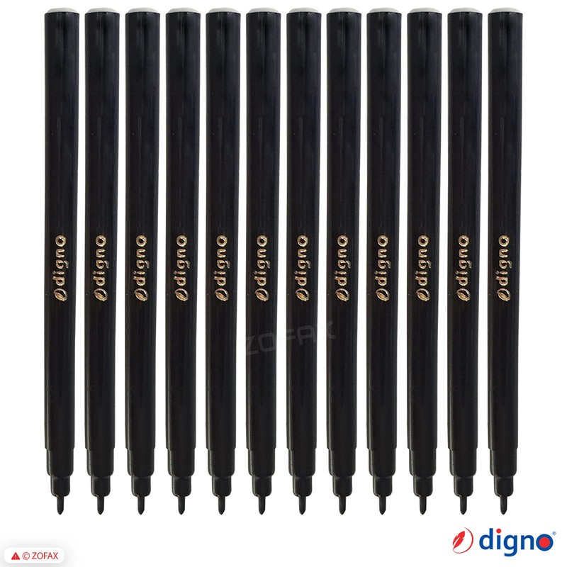 DIGNO SketchStic Felt Tip Pens, BLACK, Pack of 12, Fibre