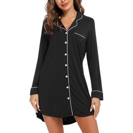 Anjue Postpartum Pajamas Button Down Nightgowns for Women Soft Cotton Sleep Shirts Long Sleeve Sleepwear Soft Pajama Tops