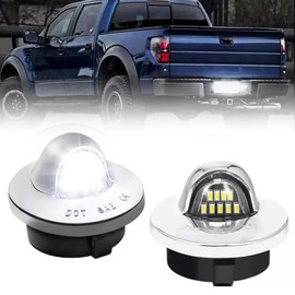 VANKUB LED License Plate Light for Fo-rd F150 F250 F350 F450 F550 Superduty Bronco Excursion Ranger Expedition Explorer Pickup Truck, Chrome Housing Led Rear Tag Lamp, 6000K White Lights, 2 PCS