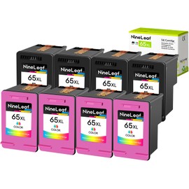 NineLeaf Remanufactured Black and Color Combo Ink Cartridge 65XL Replacement for HP 65 XL N9K04AN N9K03AN Compatible with Envy 5055 5058 Deskjet 2655 2652 3730 3752 3758 Printer (4+4)