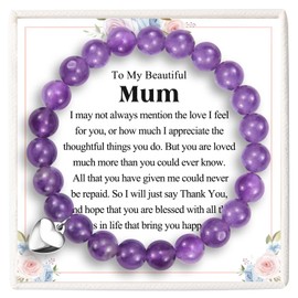 KORAS Gifts for Mum, Heart Charm Purple Bead Bracelet Mothers Day Gifts for Mum from Daughter Son, Best Birthday Christmas Presents for Women