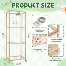 Essenhome 64 Inch Extra-Large with 10m Light String Wooden Stuffed Animal Zoo Storage, 64" H x 23" L x 16" W, Premium Pine Wood Construction, Perfect for Playroom/Nursery, Ideal Kids' Birthday Gift！