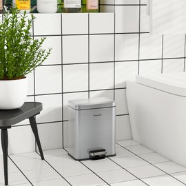 SolaceCove Bathroom Trash can with Lid 6L/1.6Gal,Easy to Clean Small Garbage Can,Step Pedal Waste Basket for Bathroom Bedroom Kitchen Office-Soft Close (Brushed Gray)