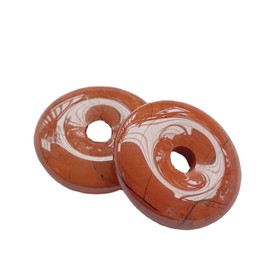 Manekieko Polished Crystal Amulet Peace Circle Doughnut Stone Beads Accessories, Round Large Hole 7 mm Lucky Coin Amulet Peace Circle Healing Crystal Pendant, Stone, Jasper