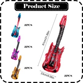 12 Pcs Inflatable Guitar,Inflatable Musical Instrument Blow up Guitar Rock Star Toy with Jingle Bells,Inflatable Rock Guitar Inflatable Party Props for Kids Adults Birthday Gifts Party Decoration