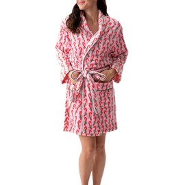 Edhomenn Women Christmas Plush Robe Cute Candy Stripe Print Kimono Robe Long Sleeve Lapel Tie-up Sleepwear Loungewear (Pink Candy, L)