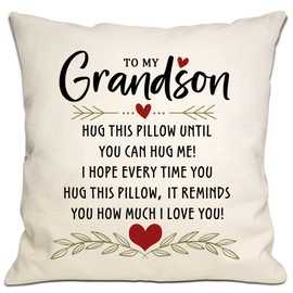 Bommex Grandson Gift from Grandma Grandpa Hug Throw Pillow Cover I Love You Reminder Gift for Grandson Birthday Gift Graduation Gift Thanksgiving (Grandson)