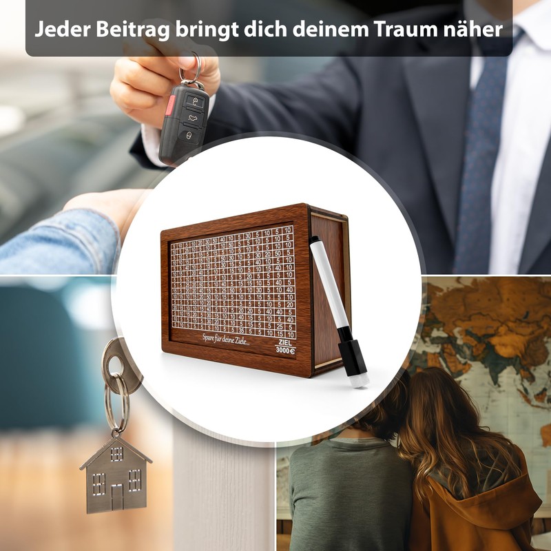 BigDean Wooden Money Box with Target 3000€ - Money Box