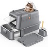 HEGGCOOE Enclosed Stainless Steel Cat Litter Box with Lid，XL Large