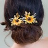 Asooll Sunflower Wedding Hair Pins Gold Pearl Hair Accessories Leaf