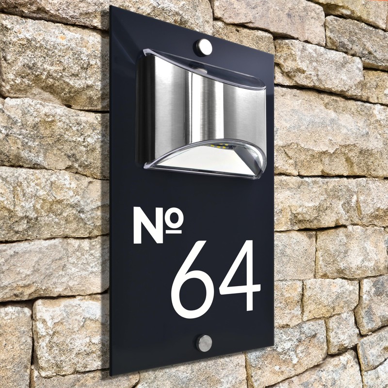 Custom Signs Solar Illuminated Modern Anthracite House Number Sign 24cm