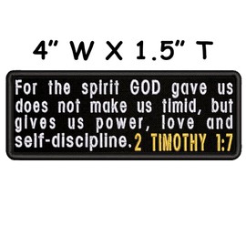 2 Timothy 1:7 Bible Verse Embroidered Patch Iron-On/Sew-On Religious Scripture Jesus Christ Christian Bikers Badge Emblem Name Tag Gift Applique for Vest Jacket Jeans Bag Backpack Denim Clothing