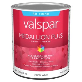 Valspar 25000 White Base Medallion Plus Exterior Paint & Primer, Flat, 1 Quart