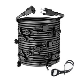 Yodotek Black 50FT 16 Gauge Multi Indoor/Outdoor Power Extension Cord,Multiple Evenly-Spaced 11 Outlet,Cord Splitter,for Landscaping Light,Stage Backlines,Party and Christmas Decoration.ETL Listed