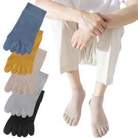 [GREAT STONE] メンズ 五本指 靴下 ソックス 5本指 くつした くるぶし ショート メッシュ 吸汗速乾 無地 25～27㎝ (5足セット) (JP, アルファベット, Free Size, 5, マルチカラーA)