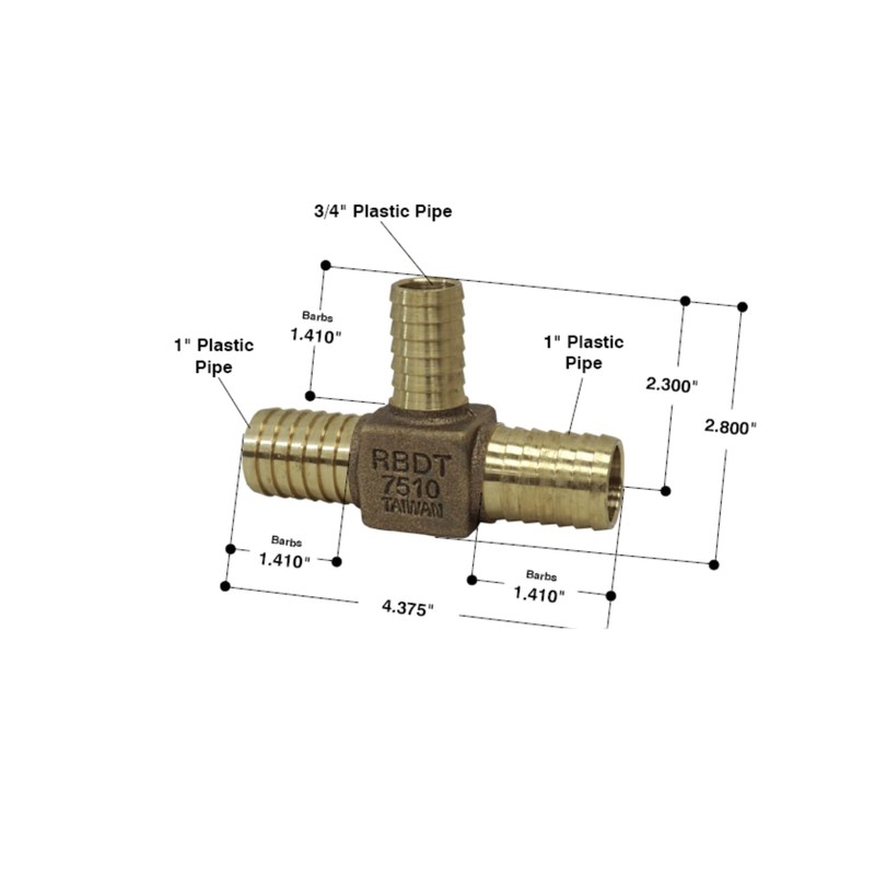 Merrill MFG RBDTNL7510-A No Lead Bronze Tee Fitting,1-Inch X 3/4-Inch