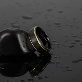 TRUMIUM Mens Tungsten Wedding Bands 8mm Black Matte Finished Center Gold Step Edges Engagement Promise Rings Comfort Fit Size 10