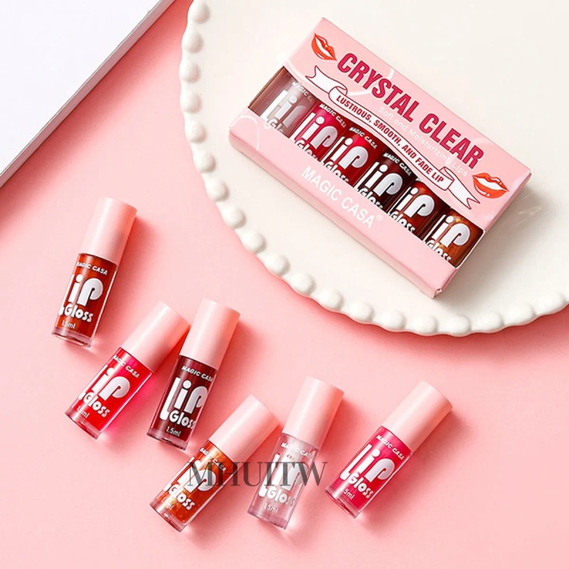 Kit 6pzs Aceites Labios Cristal Gloss Hidratantes Durables Rosa