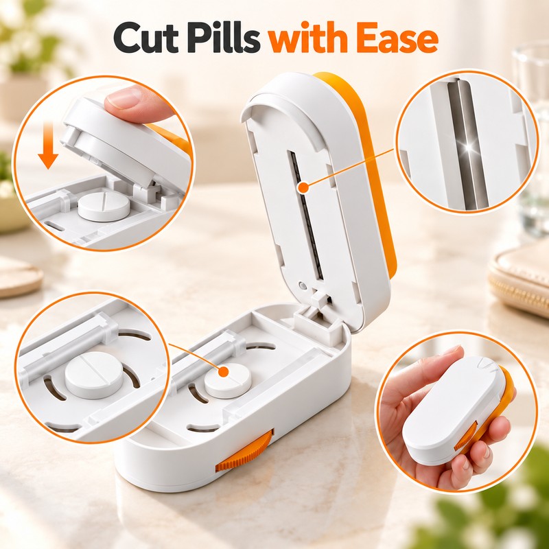 Precision Pill Cutter with Adjustable Tablet Holder – Press-to-Cut Pill
