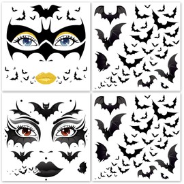 HOWAF 4 Sheets Halloween Face Tattoo Bat Tattoo Face Bat Temporary Tattoos Face Tattoo Carnival Face Tattoo for Halloween Costume Carnival Fancy Dress Costume