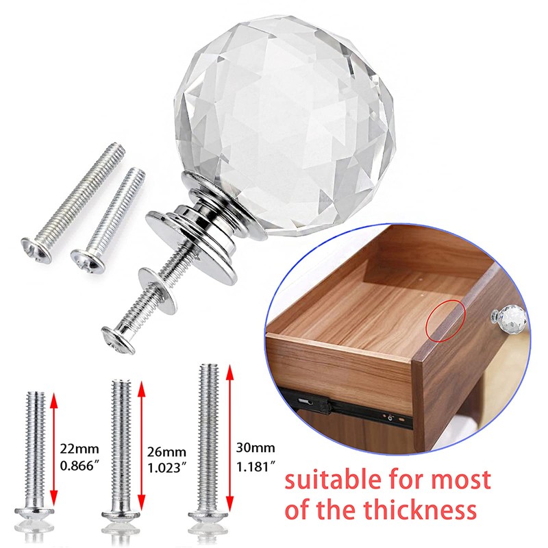 IGNPION 8x30mm Crystal Glass Cabinet Handle Knobs Kitchen Drawer Door