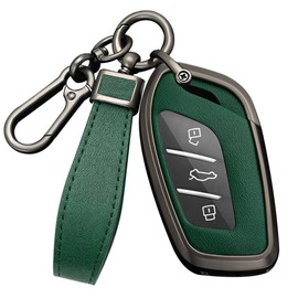 HIBEYO Key Case Cover for MG 4 EV MG EHS EZS EV GT HS ZS ZX MG4 MG5 MG6 for Roewe RX3 RX5 RX8 ERX5 I6 I5 Accessories with Keychains Alloy PU Leather Material Key Fob Cover-Black Green