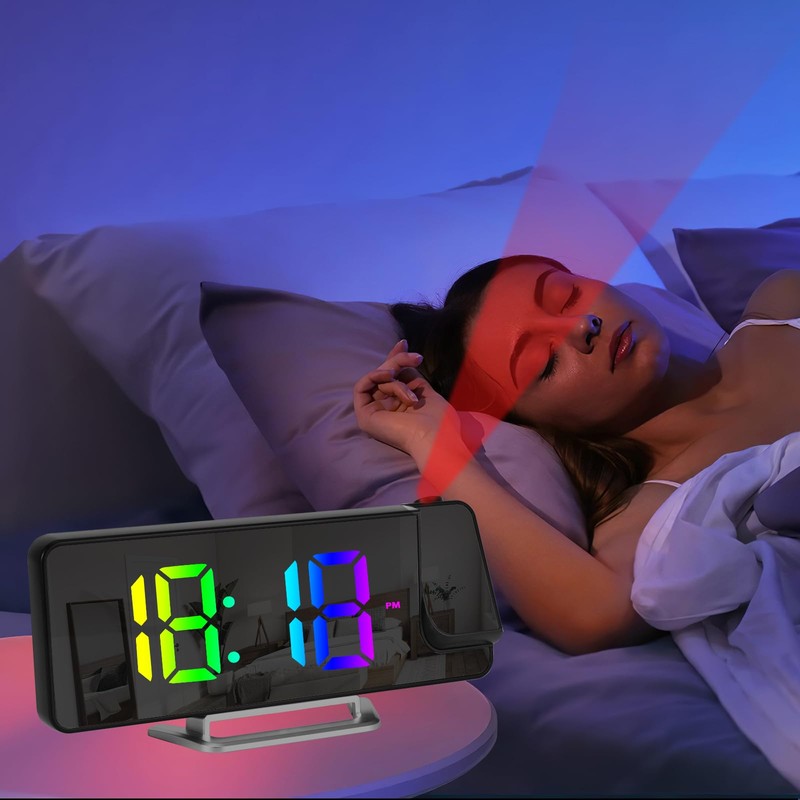 Projection Alarm Clock, Digital Display Alarm Clock 8.1 Inch RGB,